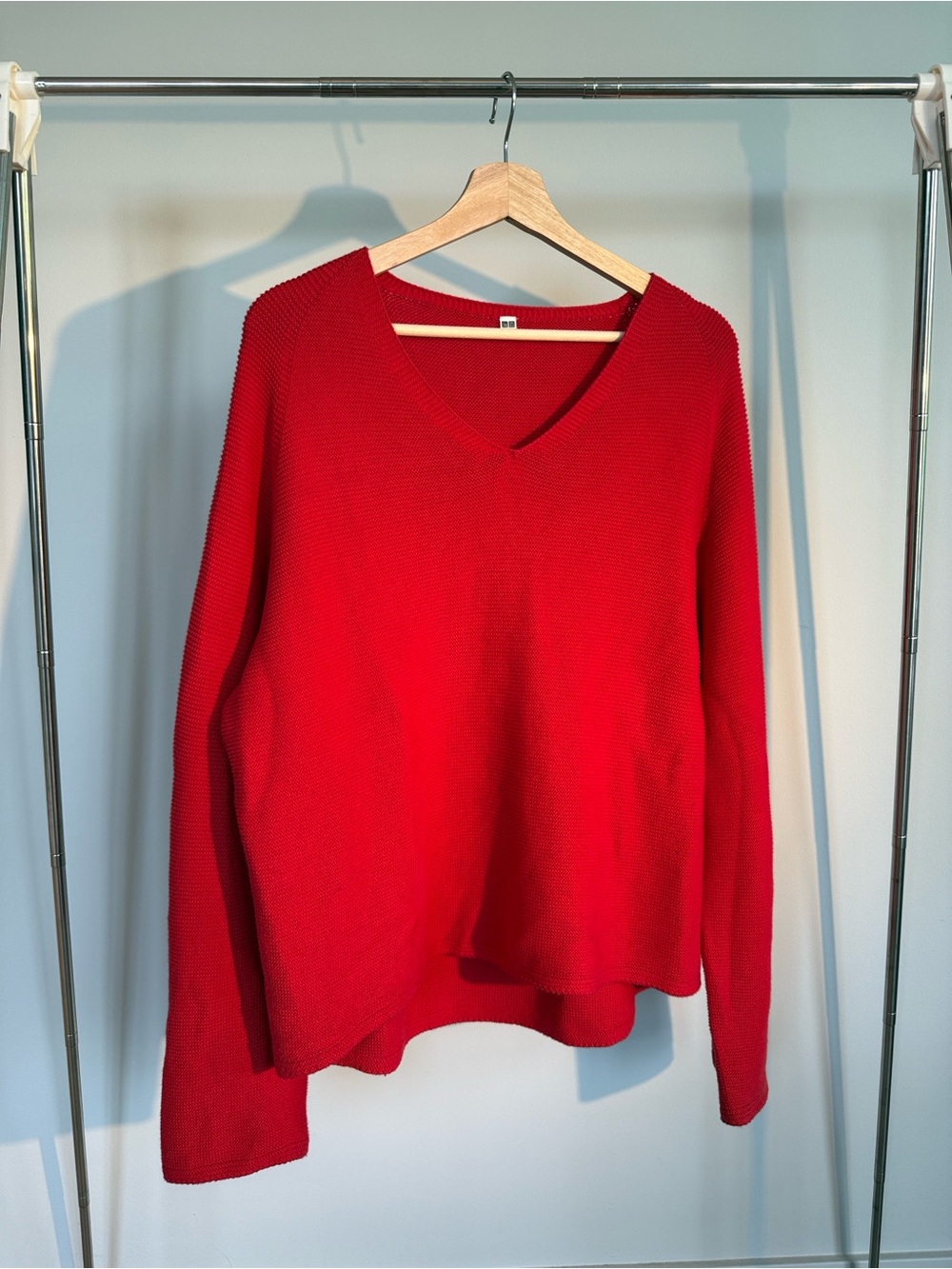 Uniqlo Women's Red V-Neck Knit Sweater